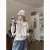 Jaqueta corta-vento com capuz Jimo cinza curta de primavera para mulheres, top esportivo casual com capuz estilo coreano para mulheres petites