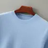 Suéter Fino de Manga Corta para Hombre 100% Lana Pura Cuello Redondo Camiseta de Punto Base para Jóvenes Ropa Interior Base Interior