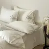 Conjunto de 4 Peças Jacquard de Algodão 100% de Fibra Longa de Alta Contagem Luxo Leve Cor Sólida Francesa Algodão Cetim Capa de Edredom Lençol de Cama Roupa de Cama
