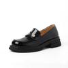 Mocassins de couro genuíno estilo universitário britânico 2024 primavera salto médio grosso bico redondo flor de couro de vaca boca profunda sapatos únicos para mulheres