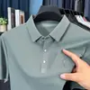 Camisa polo de seda de hielo sin costuras de lujo ligero para hombre, manga corta, estilo fino de verano 2025, camiseta de seda de hielo estilo papá, camiseta básica