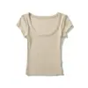 Bt811-26 Estilo Nuevo de Primavera Estilo Europeo y Americano Deseo Puro Sexy Grande Redondo Cuello Redondo Manga Corta Elástico Ajustado Delgado Camiseta