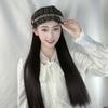 Peluca del Mismo Estilo que la Celebridad de Internet Estilo Pequeño Fragante para Mujer Gorra Azul Marino Cabello Largo Liso Peluca de Fibra Química de Una Pieza Estilo Live de Agitación Rápida
