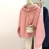 Sudadera con capucha de color liso compuesta de manga larga estilo americano, tiro real, nueva chaqueta fina holgada estilo coreano para primavera y otoño para mujer