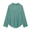 Venta al por mayor Verano 2026 Nuevo Estilo Europeo y Americano Camisa Suelta de Manga Larga Rayada Verde para Mujer 26302