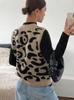 Chaqueta Suéter Cardigan Tejido con Cuello en V Estampado de Leopardo para Mujer Otoño/Invierno 2026 Chaleco Superior con Múltiples Filas de Botones Sin Mangas