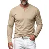 Camiseta masculina de manga comprida com listras verticais e gola V para outono, estilo americano, corte solto, top para usar por baixo, Amazon transfronteiriço