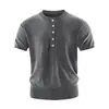Camiseta de malha de manga curta para homens, modelo 2026, estilo old money, camiseta de malha de linho de manga curta para homens, corte solto, gola henley, top casual