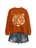 Amazon Ebay Estación Independiente Moda Elegante Interesante Dama Cabeza de Tigre Colorido Otoño e Invierno Cuello Redondo Sudadera Camiseta Base