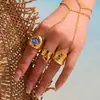 Anillo Exagerado de Corazón de Esmalte Colorido Estilo Minimalista Ins de Cubo de Azúcar para Mujer Acero de Titanio Chapado en Oro Real de 18K Joyería que No se Desvanece