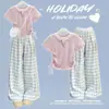 Conjunto de Pantalones Anchos de Verano para Niñas Nuevo Estilo Universitario Infantil Camiseta Falsa de Dos Piezas Moda Dulce Conjunto de Dos Piezas Ropa Infantil
