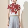 Roupas mais vendidas femininas manga curta atacado marca de moda camiseta plissado cruz flor de lótus leve respirável topo de alta qualidade Miyake