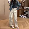 Estilo Novo Primavera 2026 Corte Tridimensional Bolso Grande Estilo Macacão Modelador Cintura Alta Jeans Longo com Barra Curva para Mulheres Tamanho Plus