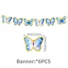 Tela de fondo de forma irregular para fiesta de cumpleaños de mariposa azul, serpentinas con purpurina, decoraciones colgantes en espiral, globos, adornos para pasteles y decoraciones