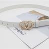 Cinturón de piel sintética con doble anilla y hebilla lisa para mujer, con diamantes de imitación, para vaqueros, venta al por mayor