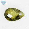 Huagang pedra preciosa formato de pera dupla tartaruga superfície verde oliva zircônia furo único atacado superfície de anel formato gota d'água pedra bruta pedra principal diamante