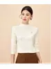 Outono e Inverno 2025 Novo Estilo Gola Alta Meia Suéter de Malha Camada Base Efeito Emagrecedor Suéter Jacquard Pulôver Top Interno para Mulheres