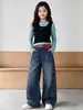 Pantalones para Niñas 2026 Otoño Nuevo Estilo: Pantalones de pierna ancha patchwork, Pantalones de pierna recta, Pantalones vaqueros ajustados para estudiantes de secundaria y preparatoria
