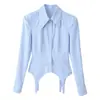 Ins estilo europeu e americano 2026 nova moda temperamento feminino roupas gola lapela listrada bloco de cores bainha irregular camisa