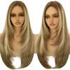 Pelucas de Fibra Sintética para Mujer con Mechas, Cabello Largo Lacio con Raya Media, Capas, Venta Caliente en Comercio Exterior Europeo y Americano, Venta al por Mayor desde el Fabricante