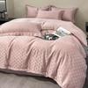 Verano Seda de Hielo Juego de Cama de Cuatro Piezas Jacquard de Doble Cara Lavado Seda Funda de Edredón Color Puro Hogar Cama Sábanas Juego de Cama de Tres Piezas