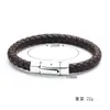 Pulsera de cuero simple para hombre de venta caliente europea y americana, pulsera de cuero de una sola vuelta con cierre magnético de titanio y acero, suministro en stock