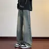 Jeans azules retro americanos para hombre, estilo primavera y otoño, pantalones casuales rectos holgados, ajuste limpio para hombre