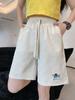 Shorts de Dachshund Bordados de Dopamina para Mujer, Verano Sueltos Deportivos Adelgazantes Seersucker Casual de Pierna Ancha