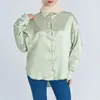Top de Cetim Imitação de Seda Transfronteiriço Manga Longa Camisa de Cetim Feminina Elegante Básica para o Trabalho Blusa