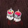 Pendientes Vintage Bordados Hechos a Mano de Estilo Étnico de Moda con Borlas Pequeñas, Joyería de Plata Miao de Yunnan, Color Blanco, Tamaño 41