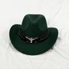 Sombrero vaquero de fieltro con cinturón de cuerda, sombrero de lana con cabeza de vaca para hombre y mujer, otoño e invierno, sombrero vaquero occidental para viajes al aire libre, sombrero de caballero