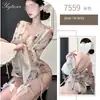 Música Nocturna Lencería Sexy Pecho Pequeño Mujeres Encantadoras Estampado de Lazo Sexy Transparente Cuello en V Profundo Kimono Bata de Dormir Pijama 7559