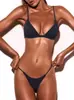 Bikini de Tres Puntos Cruzado Nuevo de Color Múltiple Europeo y Americano para Mujer, Sexy, Chica Caliente, de Tirantes, Espalda Descubierta, Color Puro