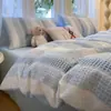 Juego de Cama de Cuatro Piezas de Tejido Waffle 100% Algodón, Juego de Tres Piezas de Sábana, Funda Nórdica y Sábana Ajustable de Algodón Puro, Estilo para Todas las Estaciones, Nuevo Estilo 2025