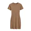 Vestido Feminino Americano Justo de Gola Redonda e Manga Curta, Estilo Básico Ajustado, Mini Vestido Bodycon Esticável e Sexy