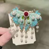 Novo Estilo Chinês Antigo Borboleta Pérola Franja Grampo de Cabelo Lateral Hanfu Acessório de Cabelo Par Clássico Estilo Chinês Clipe Azul Queimado para Mulheres
