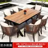 Mesas e Cadeiras de Exterior para Pátio de Villa, Jardim, Terraço, Estilo Lazer, Cadeiras de Rattan Domésticas, Conjunto de Mesa de Madeira Plástica, Mesa e Cadeiras de Rattan Trançado de Exterior