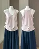Camiseta sin mangas de algodón fina con estampado de copo de nieve y cuello en U para mujer, verano, corte ligeramente holgado, cubre el cuerpo, top básico para el día a día, camisola estilo perezoso
