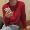 Cardigan de Lã Pura 100% Corte Australiano Novo 2026 para Mulheres, Gola Redonda Curta, Caimento Solto, Suéter Versátil, Tricô de Caxemira