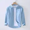 Camisas de Algodão e Linho, Camisas Finas de Linho, Tops Casuais Soltos de Manga Longa Masculinos, Roupa Íntima Branca, Tendências de Primavera e Outono