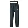 Pantalones Largos Elásticos de Seda Helada Finos de Verano para Hombre Estilo Papá Cintura Elástica Rectos Casuales Cintura Media-Alta Pantalones para Hombre de Mediana Edad