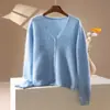 Cardigan de Punto de Lana Cachemira Nuevo Otoño/Invierno 2026 Cuello en V Manga Larga Suave Color Sólido Suéter de Lana Cepillada
