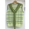 Cárdigan de Punto con Rayas Verdes Dopamina para Mujer, Ropa Exterior de Verano, Corte Ajustado, Versátil, Camiseta sin Mangas Adelgazante