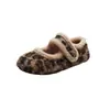 Zapatos Mary Jane de Tacón Oculto Estampado de Leopardo Forrados de Felpa Cálidos de Algodón para Mujer Invierno Nueva Moda Influencer Retro Suela Gruesa Zapatos Birkenstock