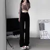 Jeans Negros de Pierna Ancha Estrecha para Mujer 2024 Nuevo Otoño e Invierno Cintura Alta Rectos Sueltos Petite Pantalones de Piso