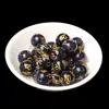 Ágata Roja y Negra Estampada en Oro Natural, Cuentas Sueltas del Mantra de Seis Palabras, Cuentas Redondas de Vidrio Mate, Piedra Arenisca Azul Dorada, Venta al por Mayor de Fábrica