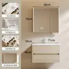 Gabinete para Lavatório de Madeira Maciça Multicamadas Combinação Espelho Dobrável Multifuncional Lavatório Integrado de Cerâmica Estilo Madeira Original Gabinete de Banheiro com Gaveta Dupla