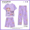Pijama Feminino de Três Peças 2025 Novo Verão Fino Manga Curta Calça Ternos Infantis Femininos Roupas de Casa para Usar Fora