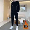 Moletom de Veludo Masculino Conjunto Casual Outono e Inverno Nova Moda Respirável Moletom de Gola Redonda Conjunto Esportivo de Duas Peças