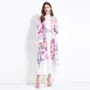 Vestido de alta gama estilo Palacio Vintage con cuello vertical, de un solo botón, cintura ajustada, estampado, para mujer, estilo europeo y americano, adelgazante, elegante, falda larga